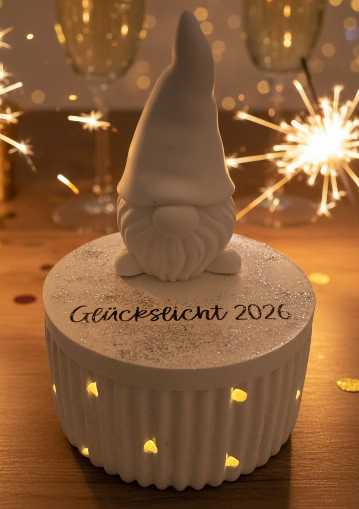 Glückswichtel 2026 mit LED-Teelicht - Handgefertigt