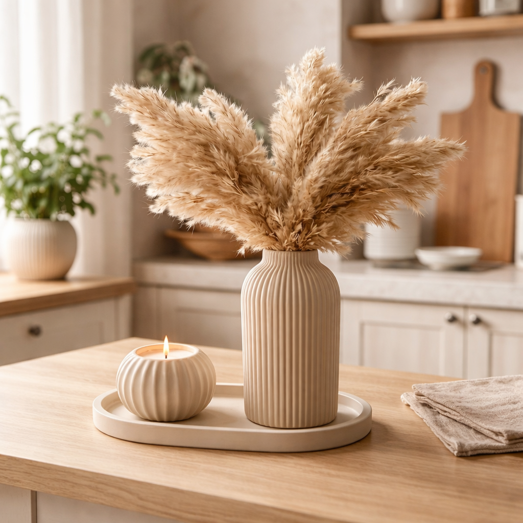 Pampas Gras & Kerzenhalter Set