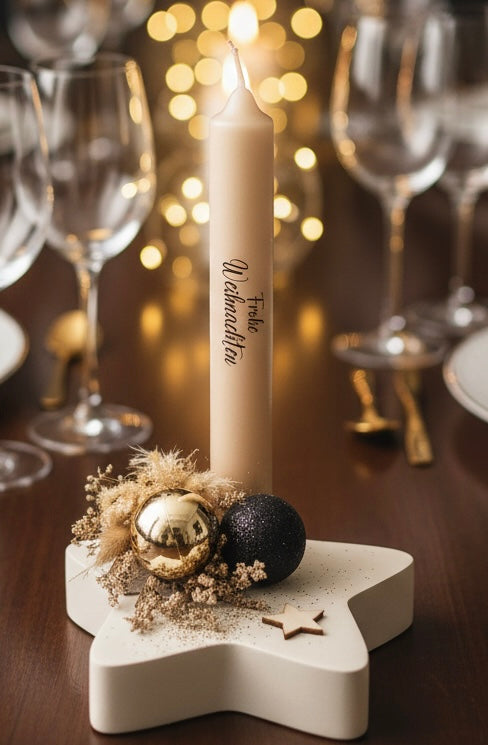 Kerzenhalter Frohe Weihnachten - Handgefertigte Weihnachtsdeko Stern