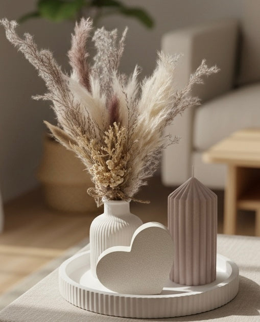 Deko-Set Pure Elegance - Weiß mit Trockenblumen & Glitzer-Herz - JEANED