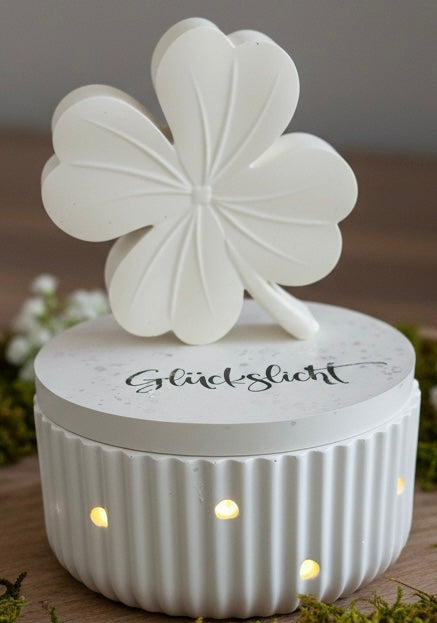 Glücksklee - Keramikdose mit LED-Teelicht - JEANED