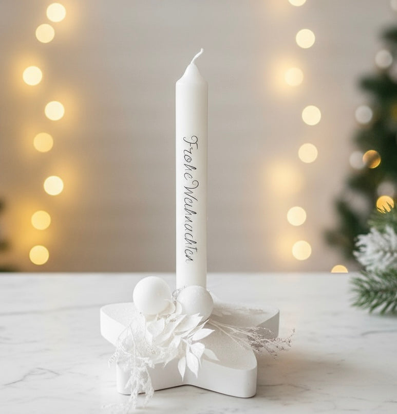 Frohe Weihnachten Kerze mit Sternenhalter