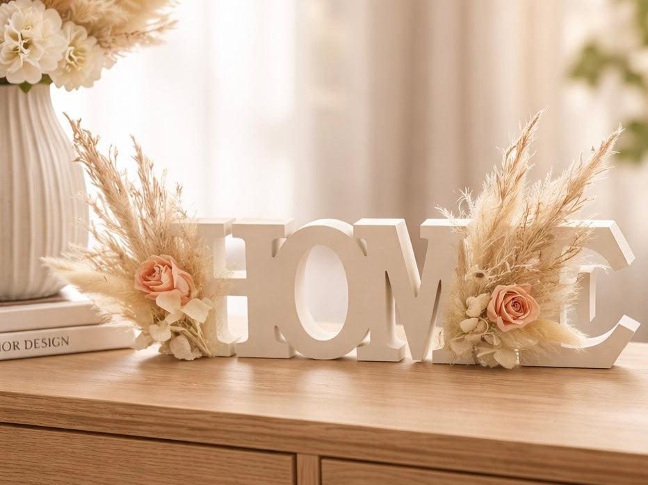 Home Schriftzug mit echten konservierten Rosen