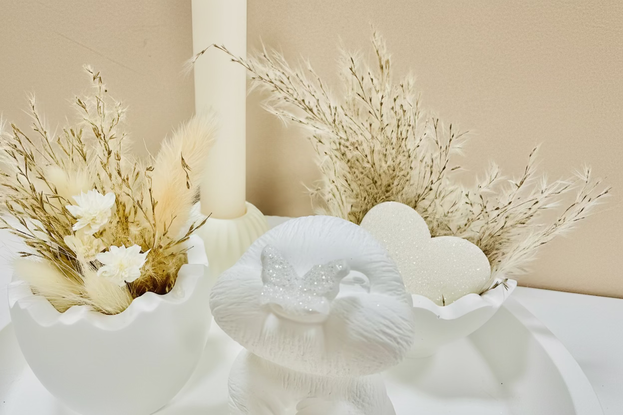 Osterteller Weiß - Handgefertigte Osterdeko mit Kerze