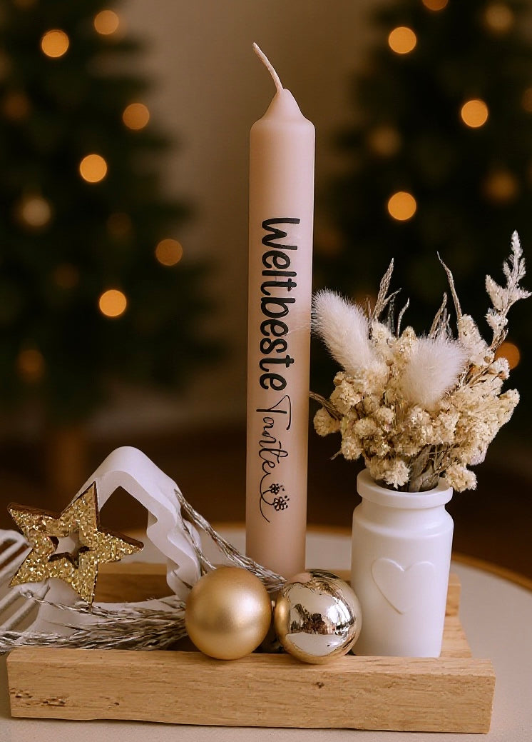 Weihnachtskerze Tante - Personalisierte Kerze mit Trockenblumen