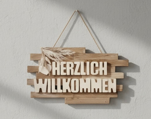 Herzlich Willkommen Schild - Handgefertigte Holzdeko