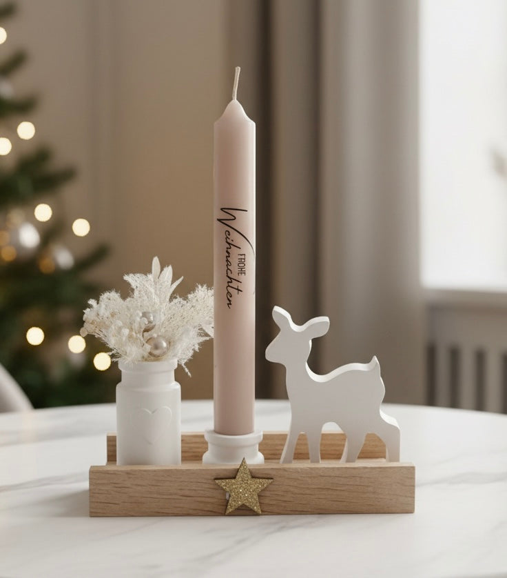 Advents-Deko-Set mit personalisierter Kerze 'Frohe Weihnachten'