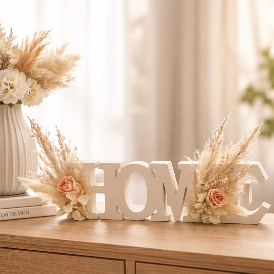 Bundle: Home Schriftzug & Kerzenhalter mit konservierter Rose