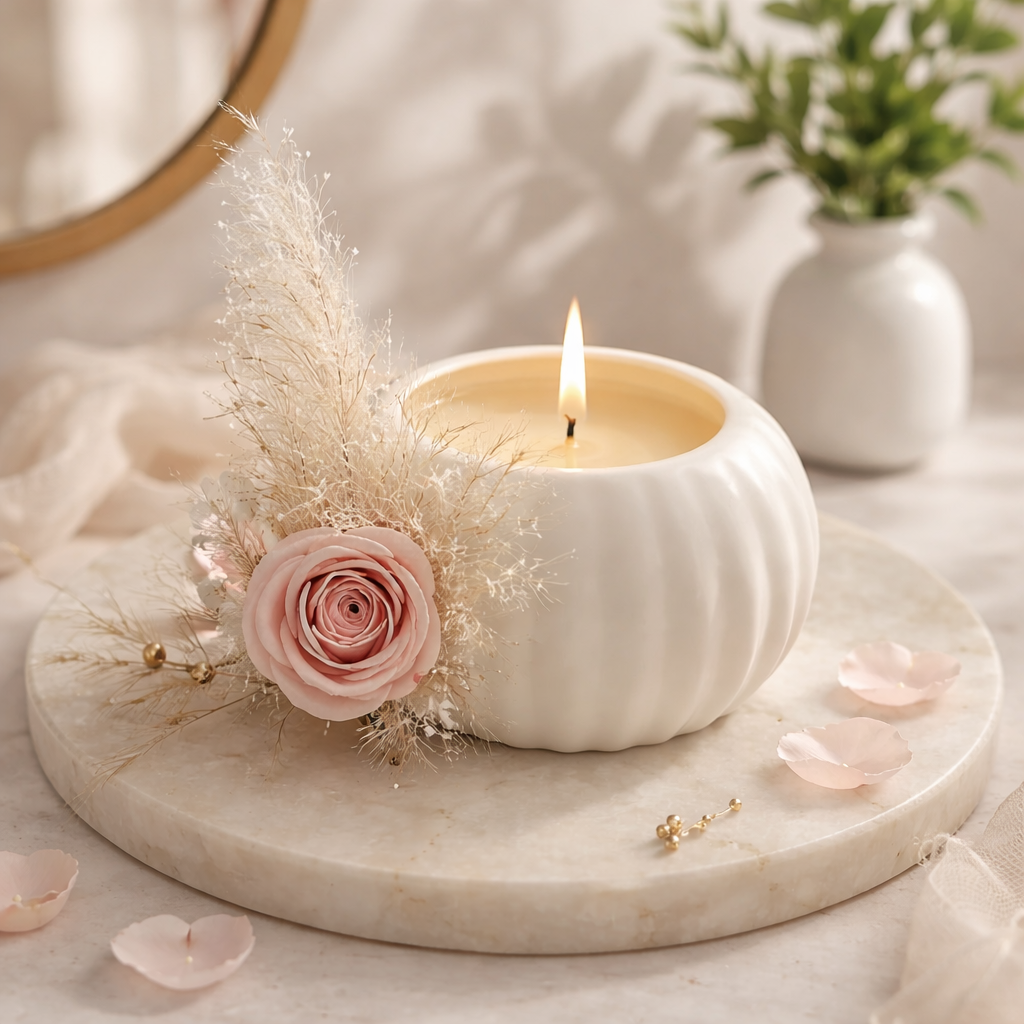 Bundle: Home Schriftzug & Kerzenhalter mit konservierter Rose