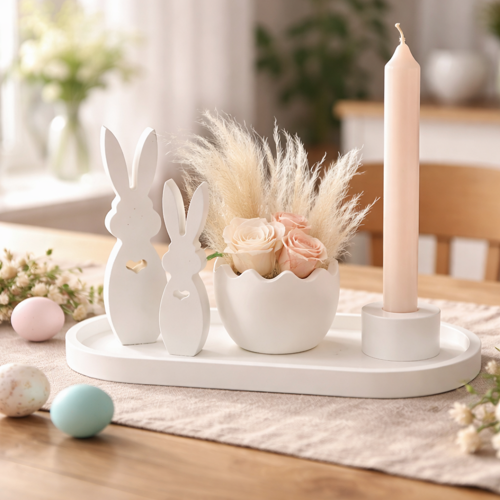Oster-Deko-Set mit Hasen und Kerzenhalter