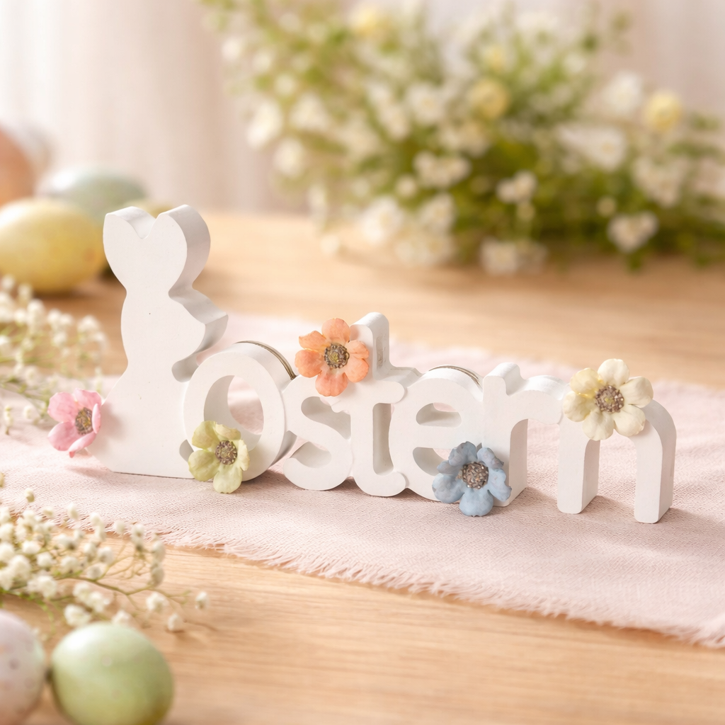 Ostern Schriftzug Deko mit Blumen