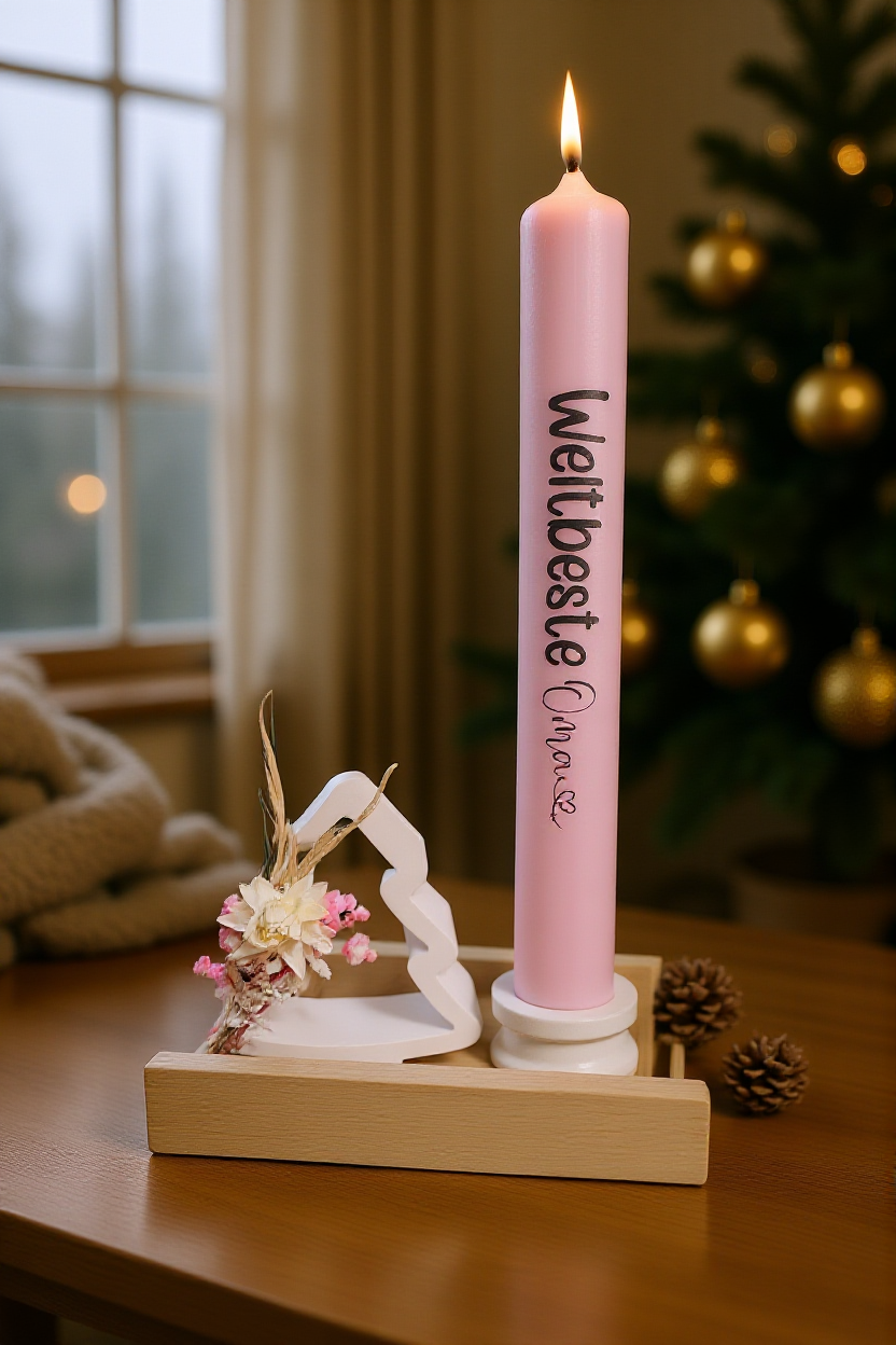 Weihnachtskerze Oma - Personalisierte Kerze in Rosa