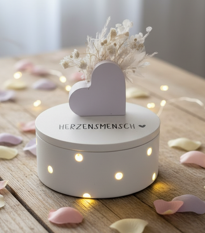 Weiße Keramikdose mit gerilltem Design und LED-Teelicht