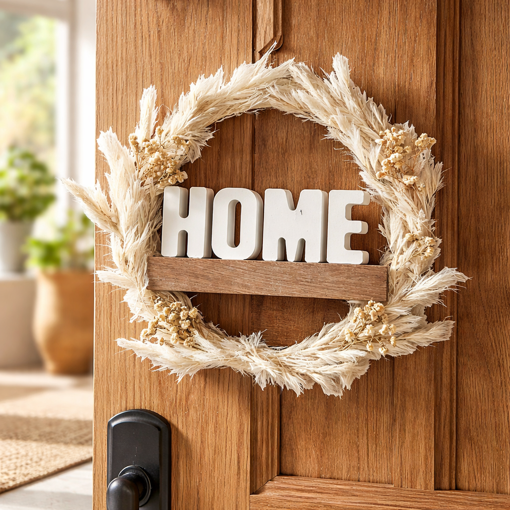 Trockenblumen-Türkranz HOME – Naturdeko für Haustür & Wand