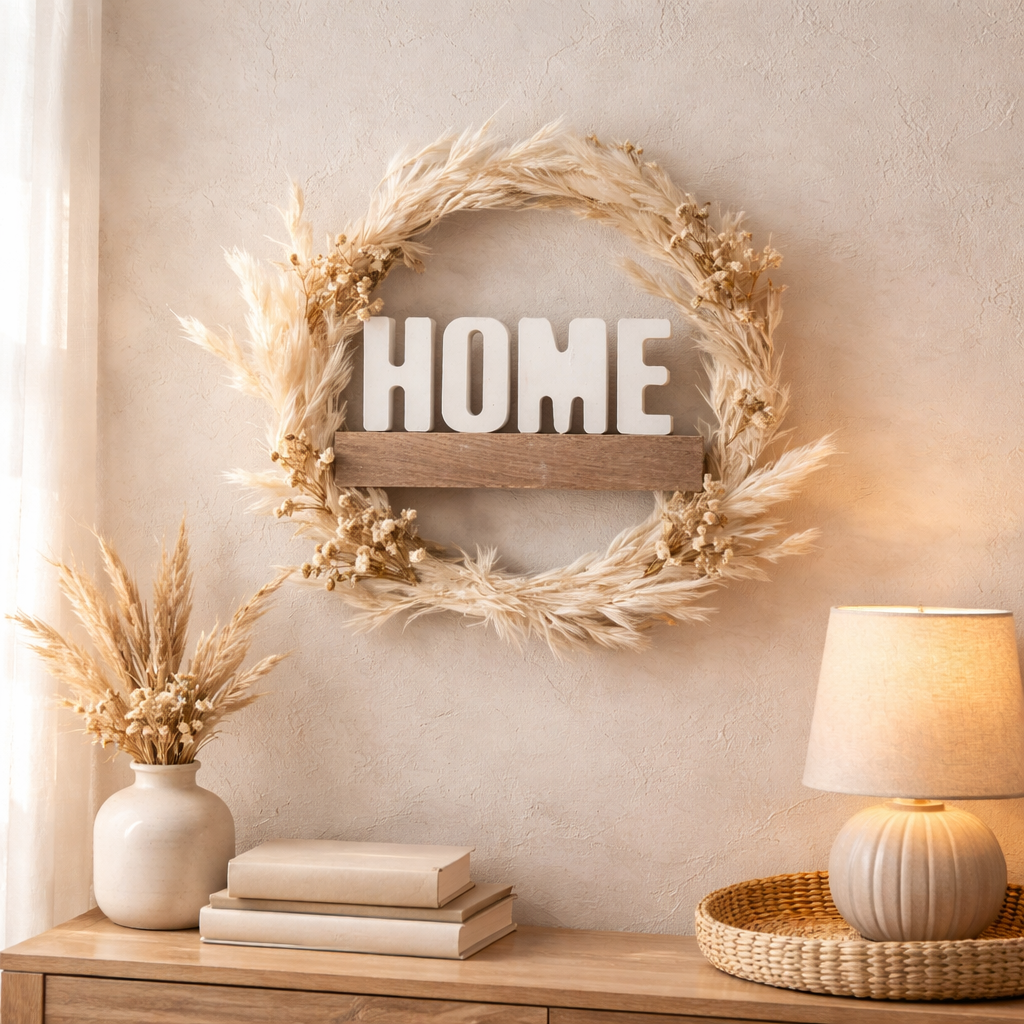 Trockenblumen-Türkranz HOME – Naturdeko für Haustür & Wand