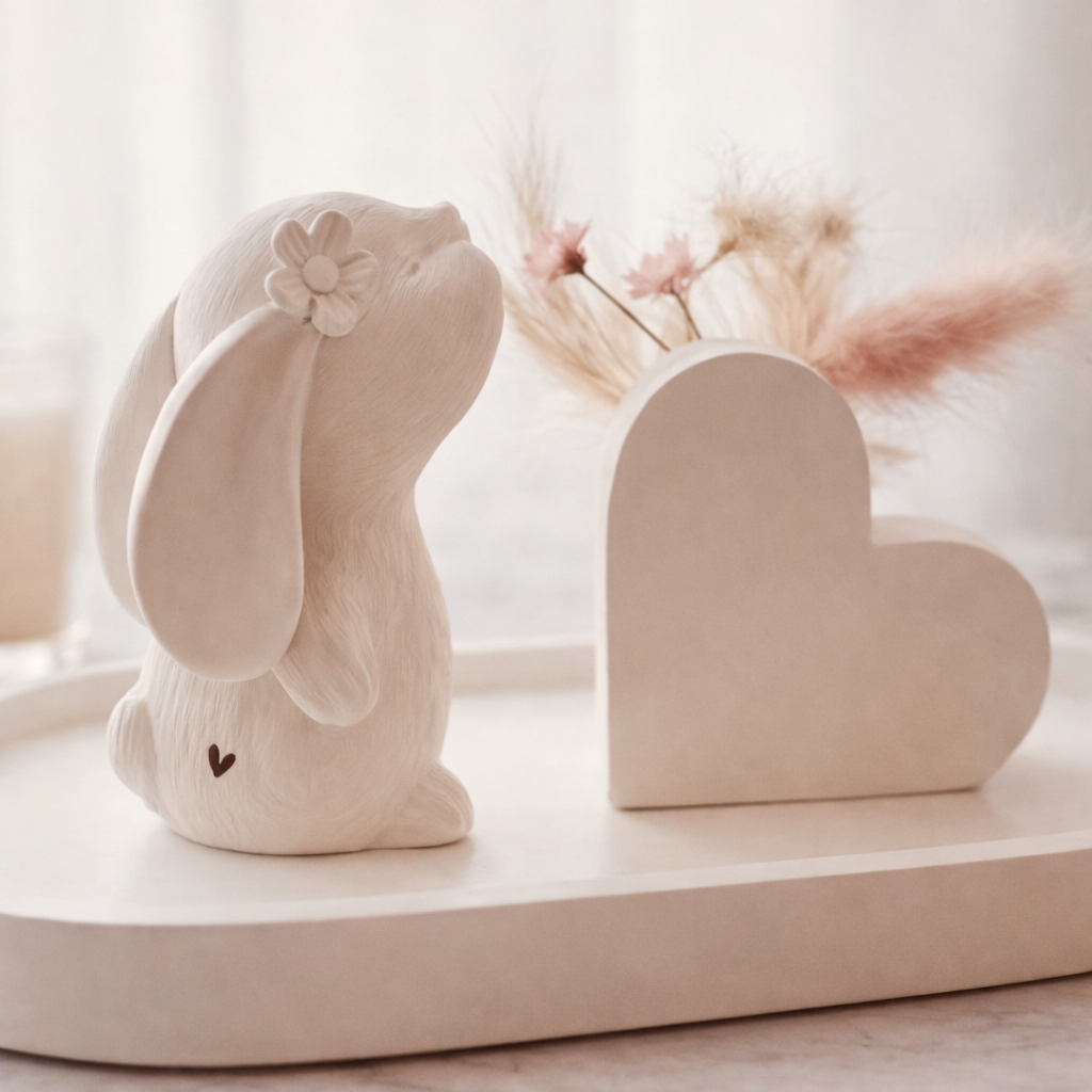 Deko-Hase mit Herz auf Tablett | Handmade