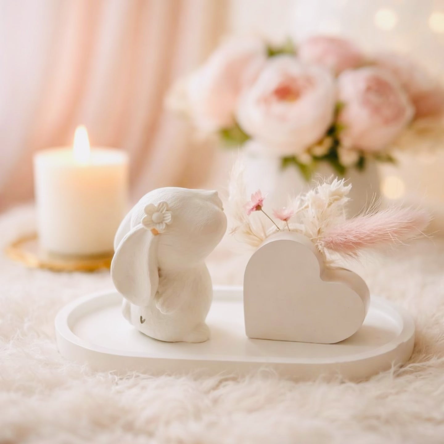 Deko-Hase mit Herz auf Tablett | Handmade